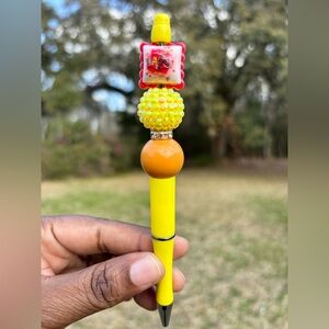 Custom Made Yellow Beaded Pen with Orange Accents with love bead